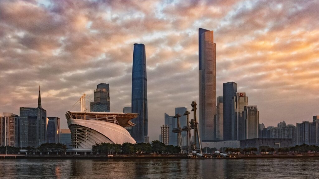 guangzhou, pearl river, cbd, sky, sunrise, travel, building, skyline, nature, tall building